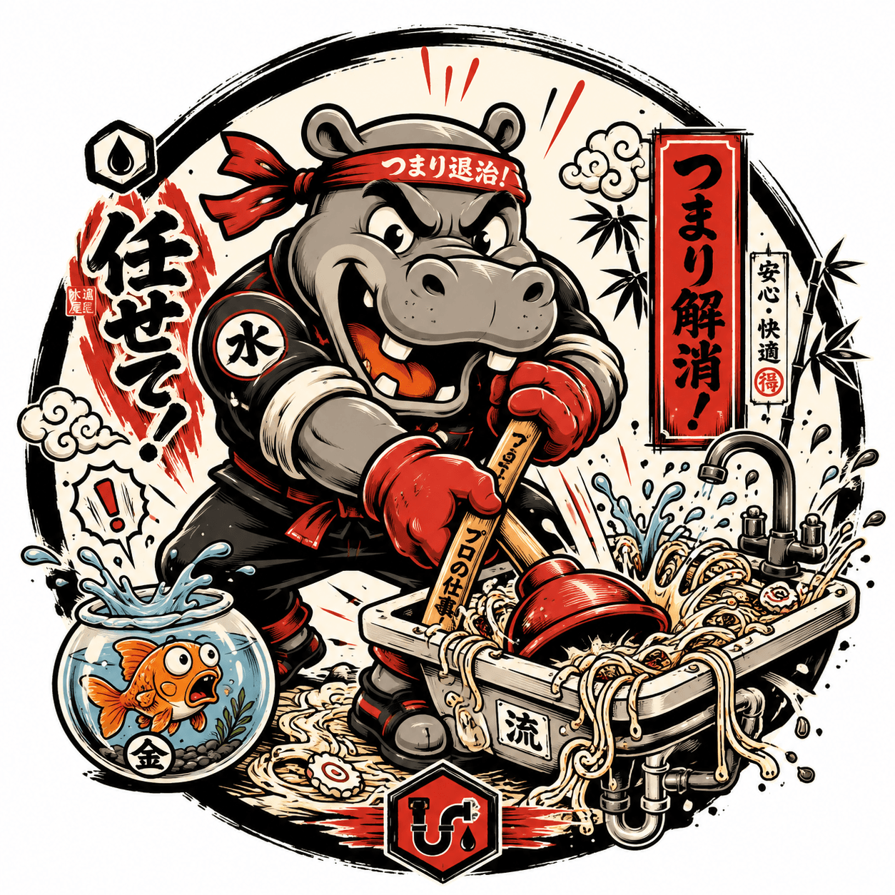 Plumber Hippo — Yabaizoo design (河馬 / つまり退治)
