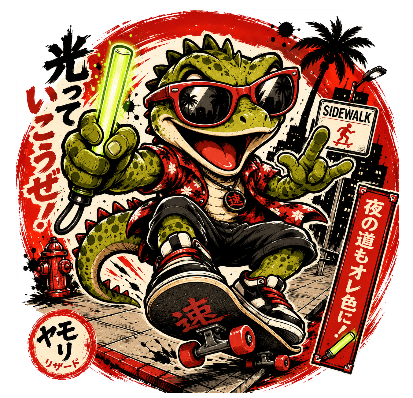Sidewalk Lizard — Yabaizoo design (トカゲ / 光れ)