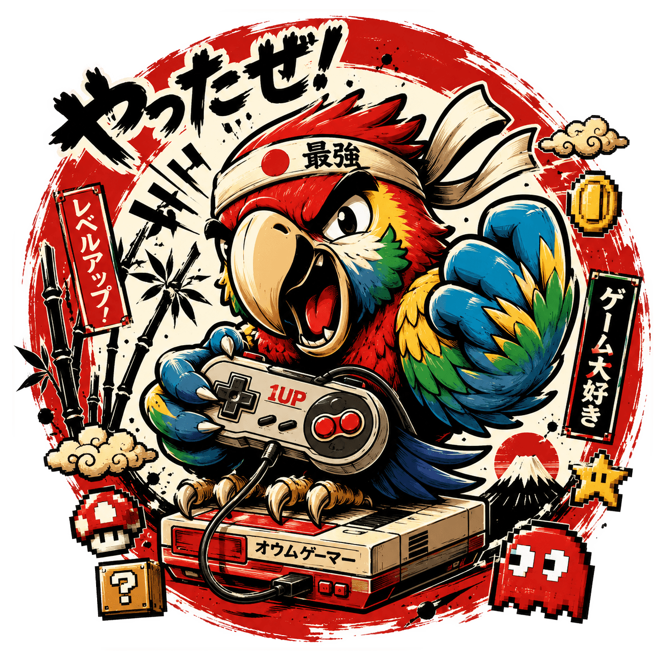 1UP Parrot — Yabaizoo design (オウム / 最強)