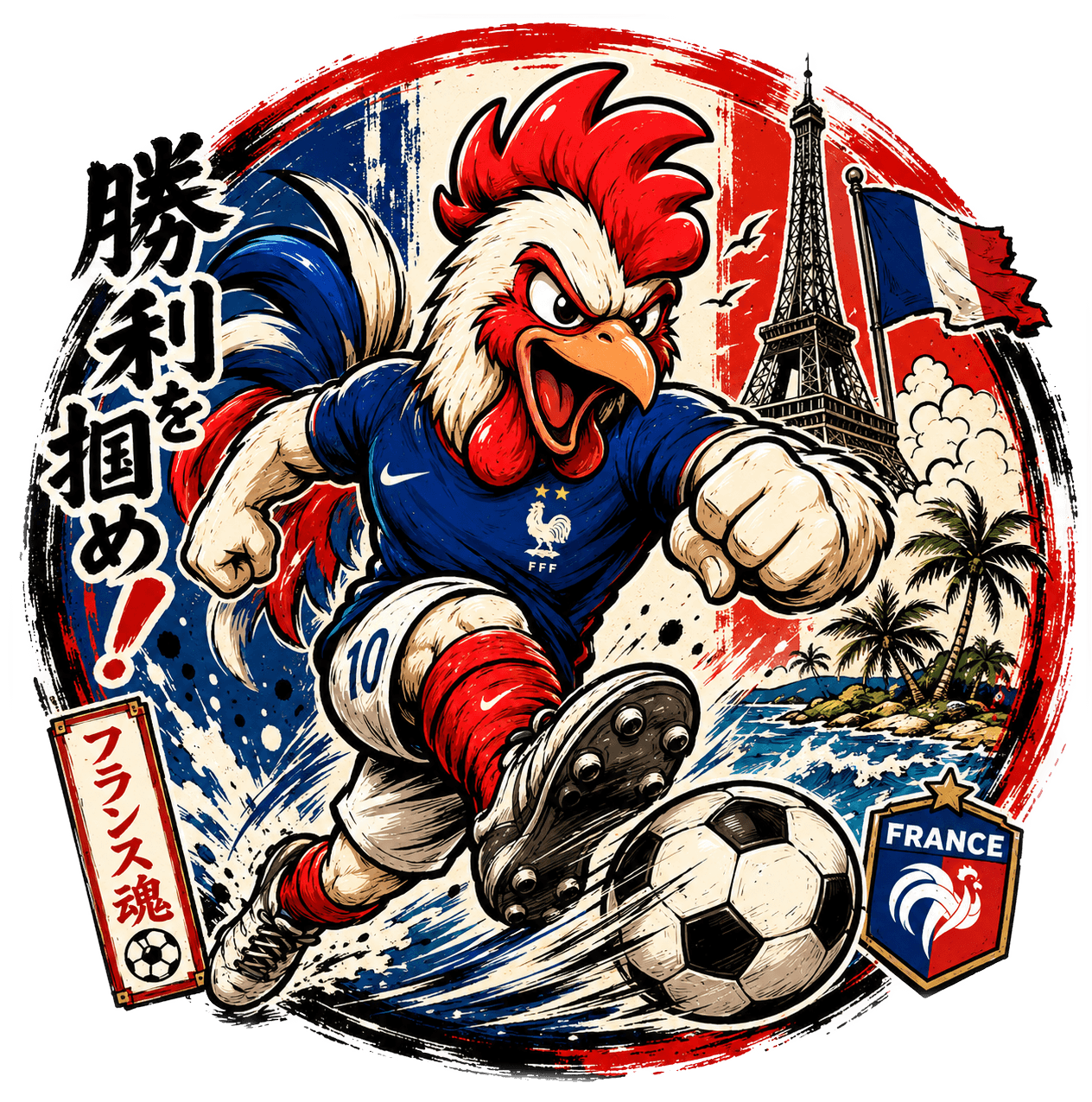 Les Bleus Rooster — Yabaizoo design (鶏 / 勝利)