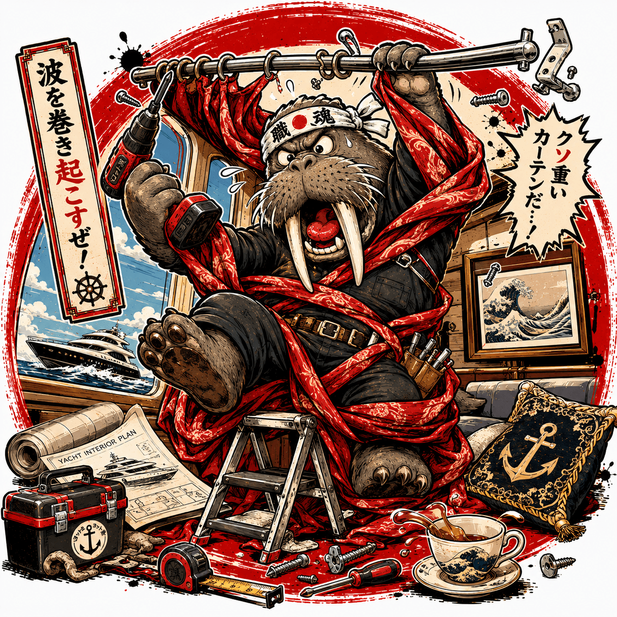 Curtain Walrus — Yabaizoo design (セイウチ / 職魂)
